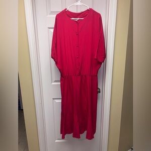 Nancy Anderson Pure Silk Red Midi Dress | Button Front | Size M/M